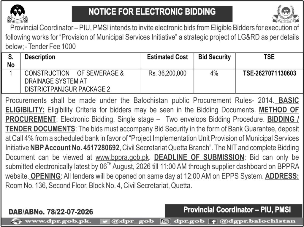 NOTICE FOR ELECTRONIC BIDDING