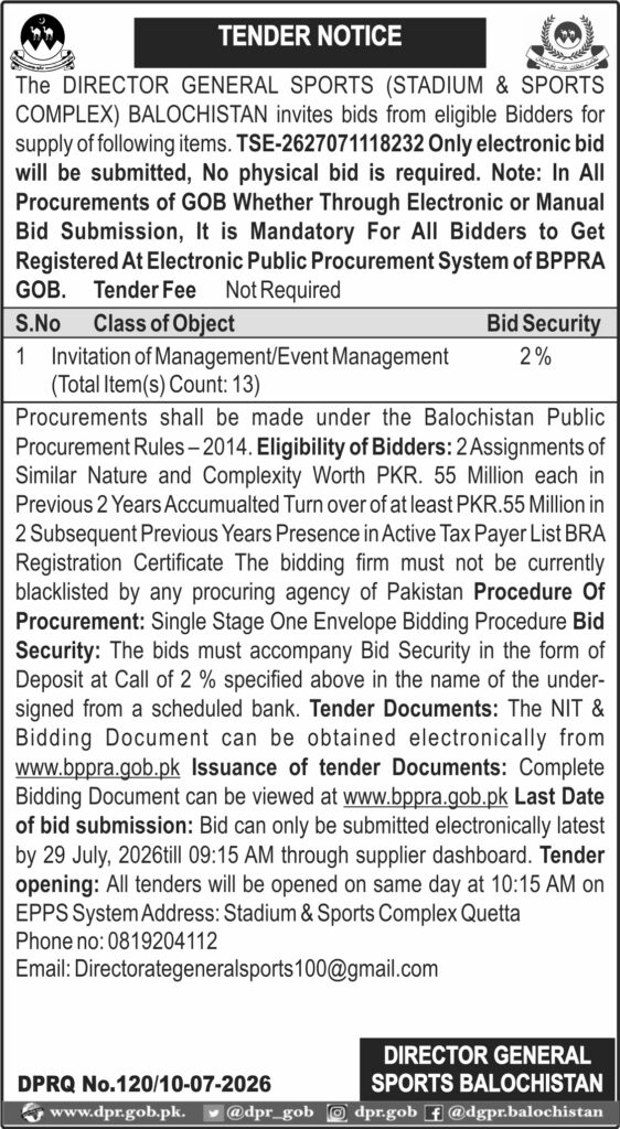 TENDER NOTICE